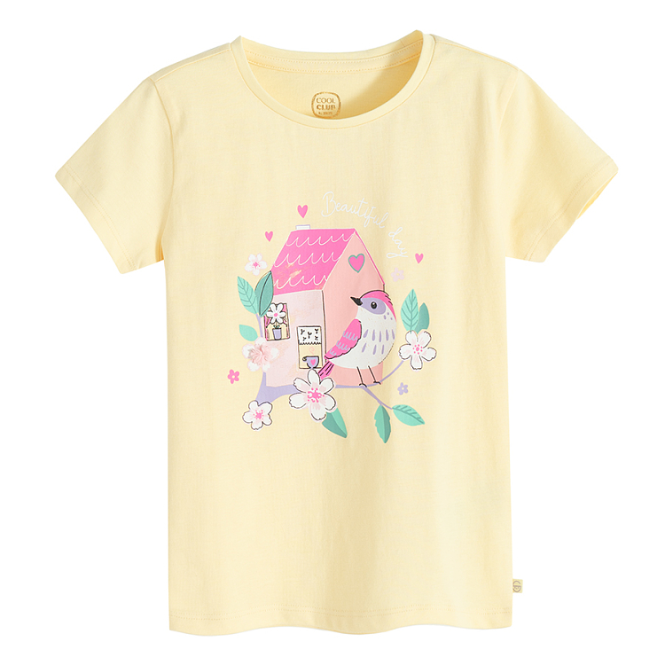 Yellow T-shirt with house in the country print
