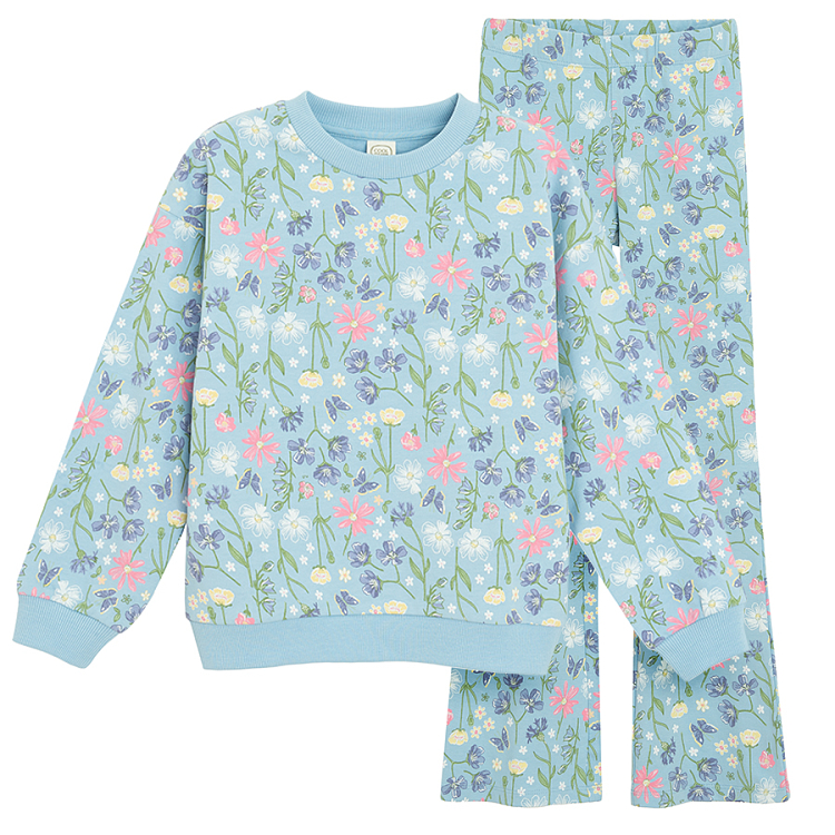 Jogging set, blue floral sweatshirt and pants- 2 pieces