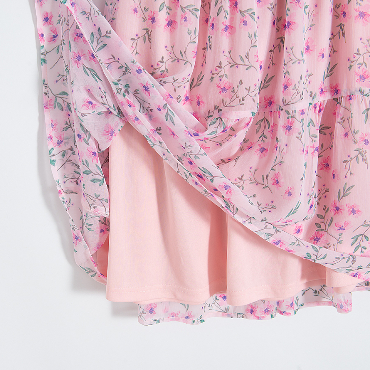 Φόρεμα κοντομάνικο ροζ φλοράλ