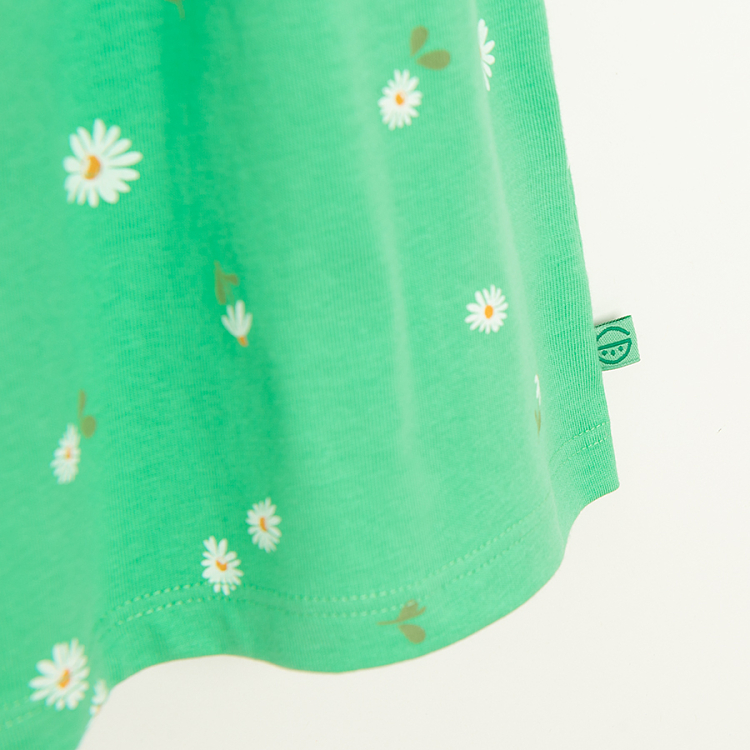 Green long sleeve dress with white daisies print
