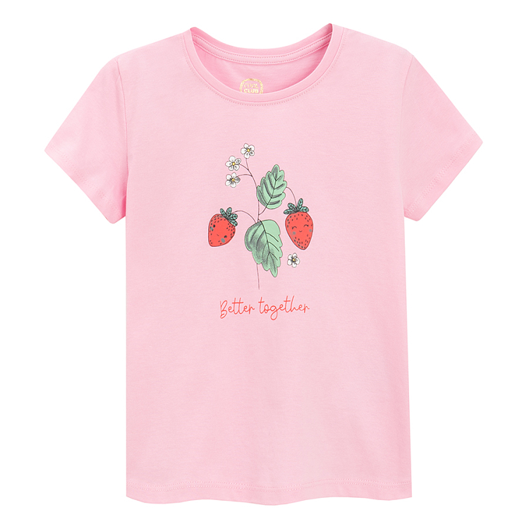 Yellow, mint and pink short sleeve blouses with flowers and fruit print- 3 pack