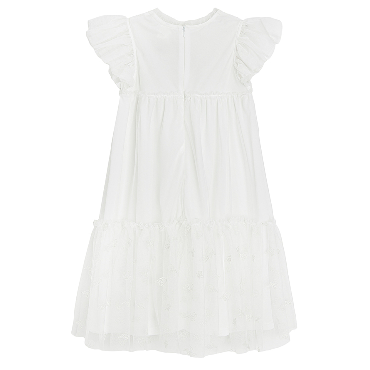 Φόρεμα κοντομάνικο λευκό με τούλι