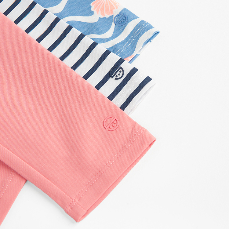 Peach, blue waves wit seaworld print and striped leggings -3 pack