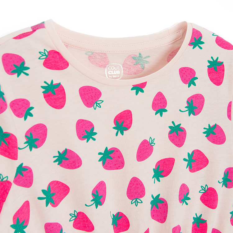 Pink short sleeve dress with strawberries print