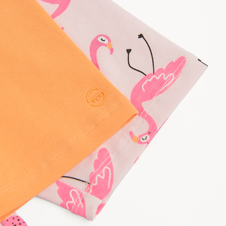 Pink leggings with flamingo print and orange leggings- 2 pack