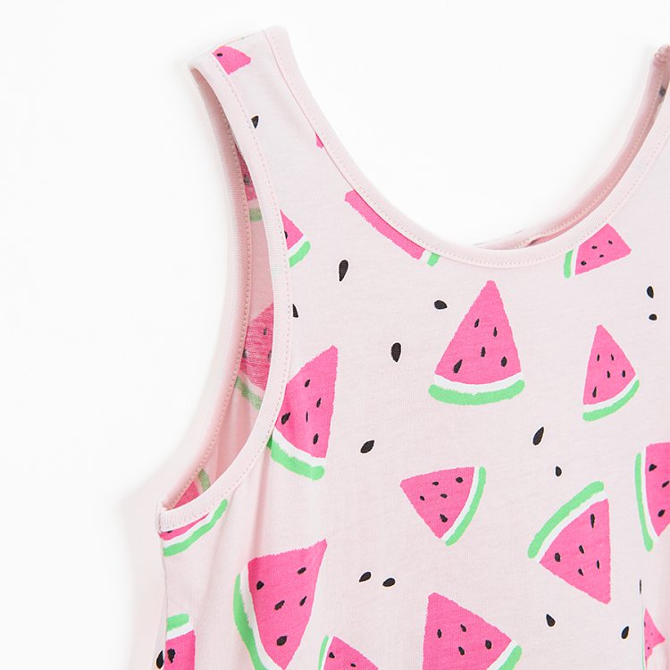 Pink sleeveless dress with watermelons print