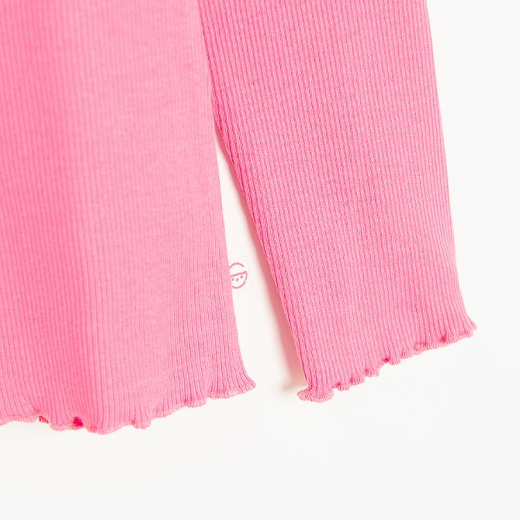 Μπλούζα μακρυμάνικη ροζ με στάμπα κεντημένες φούξια καρδούλες
