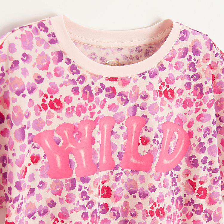 Μπλούζα κοντομάνικη ροζ με animal print WILD