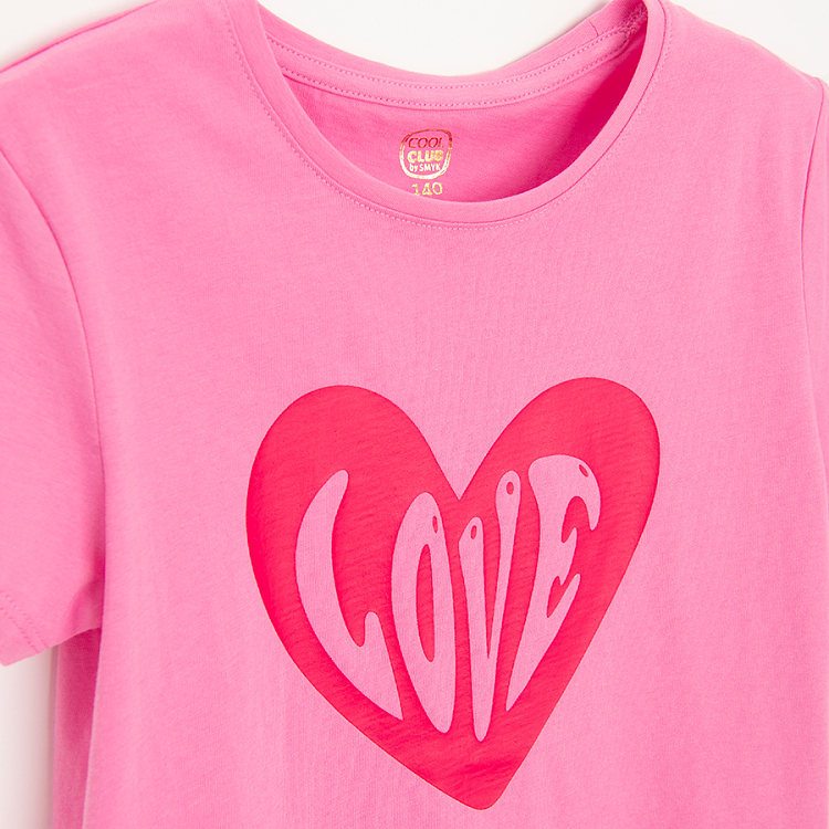 Pink T-shirt with red heart print LOVE