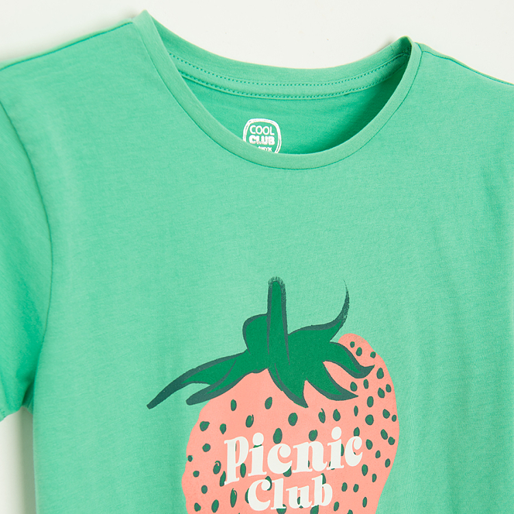Green T-shirt with strawberry Picnic Club print