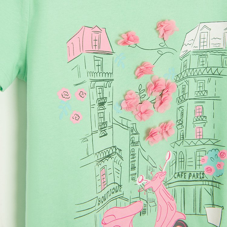 Mint T-shirt with vespa in city print