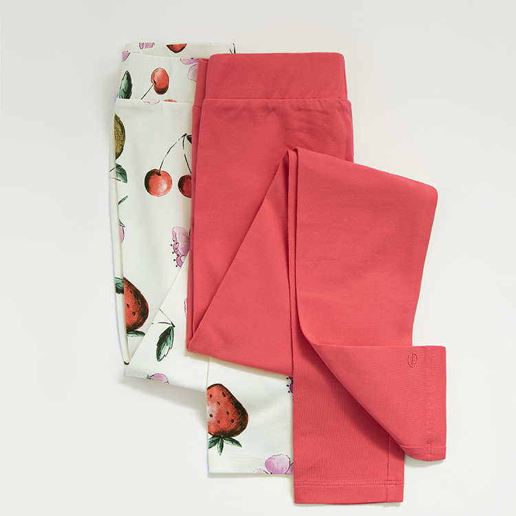 Pink and ecru with fruits print leggings- 2 pack