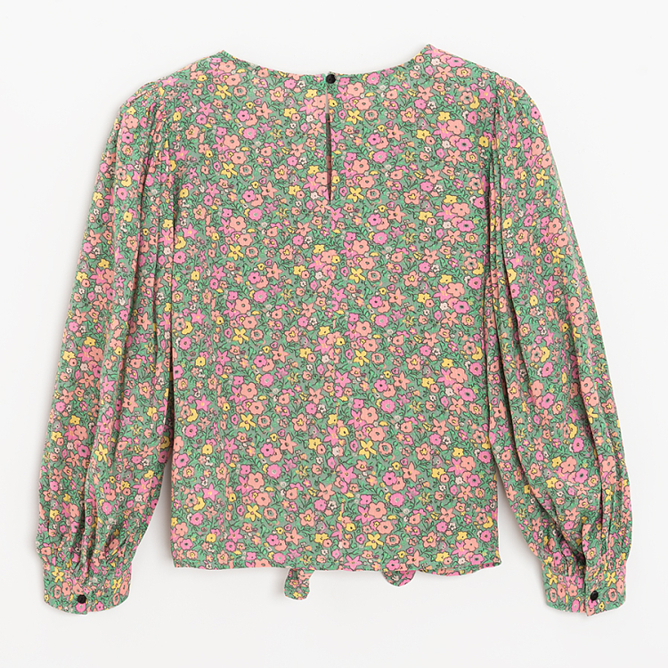 Floral long sleeve blouse, knot on the front