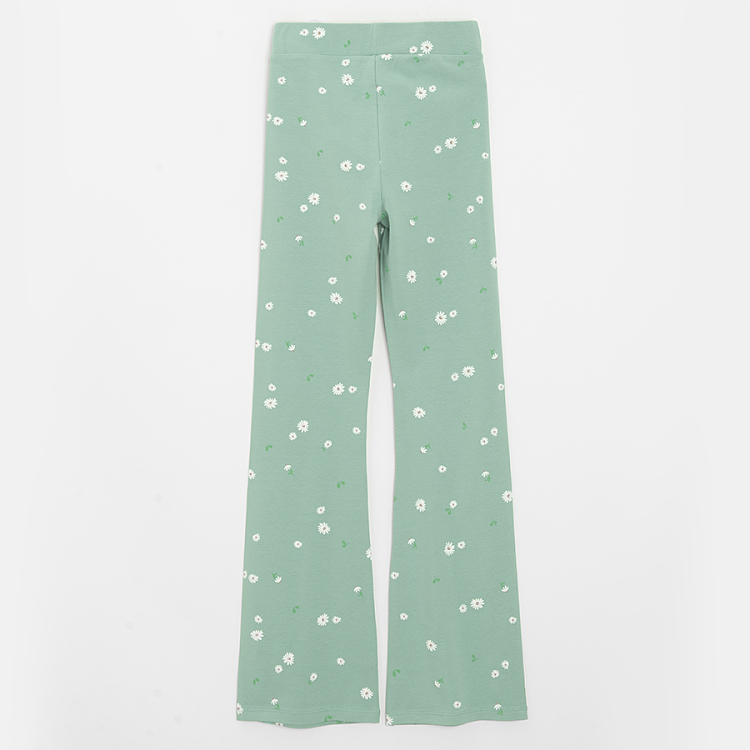 Green with white daisies leggings