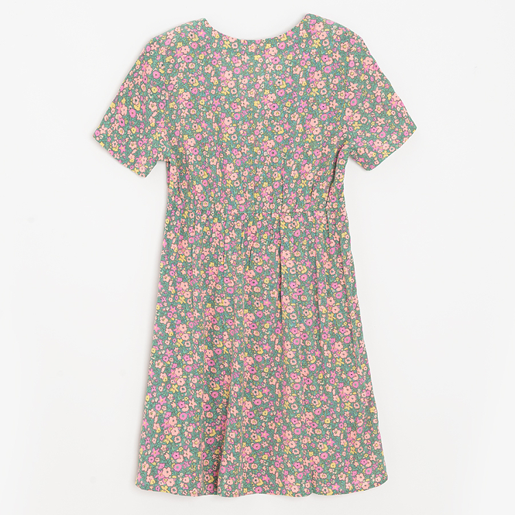 Green floral short sleeve dress