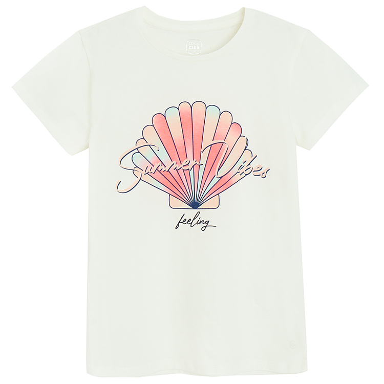 White with a shell print and blue floral T-shirts- 2 pack