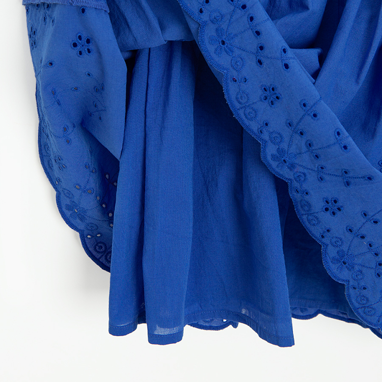 Φόρεμα κοντομάνικο μπλε με δαντελένια σχέδια