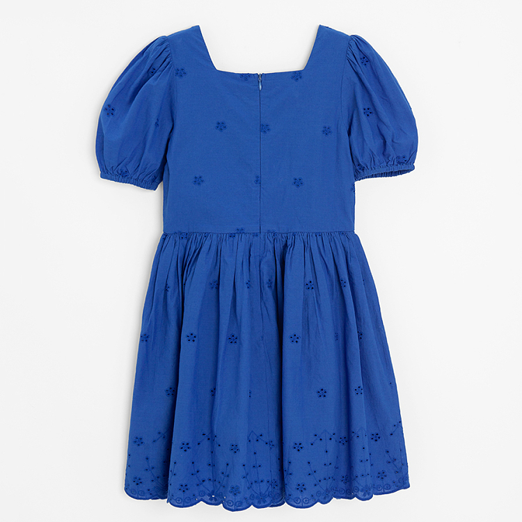 Blue party dress with short puffy sleeves