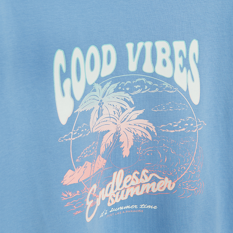 Blue T-shirt with Good Vibes print