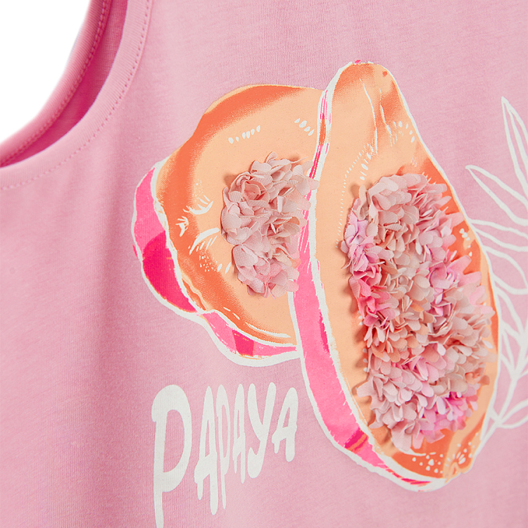 Fucshia sleeveless T-shirt with papaya print