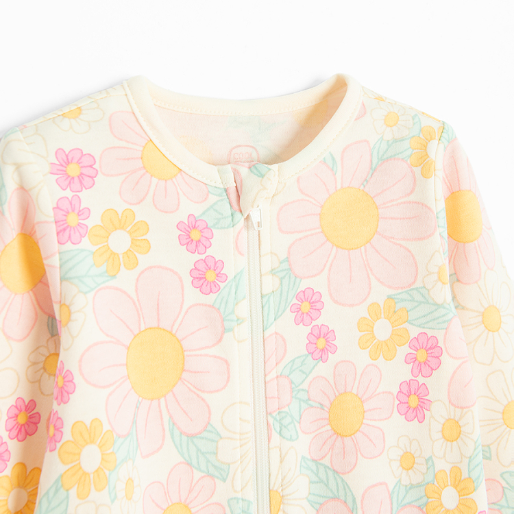 Floral footed overall with side zipper