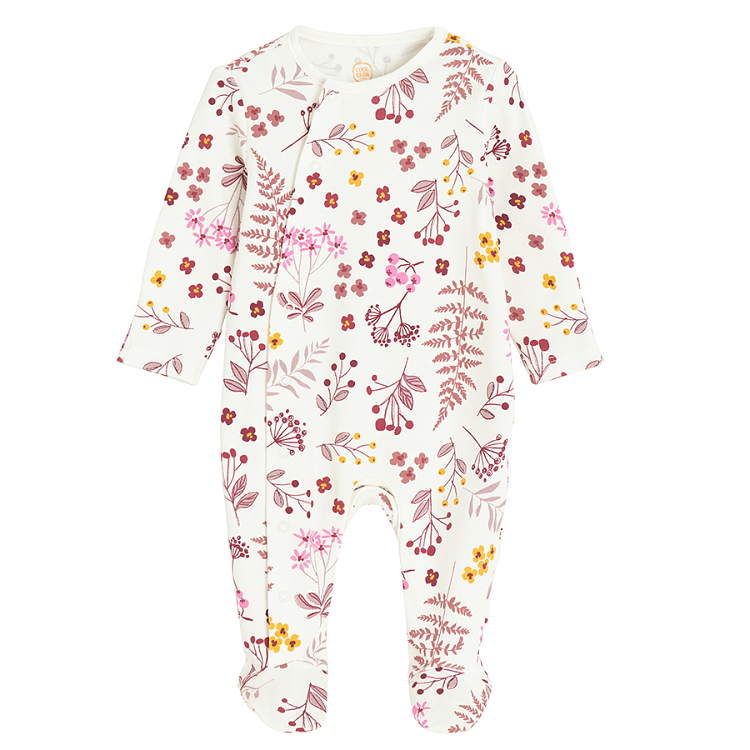 Floral and polka dot burgundy footed overalls with side buttons- 2 pack