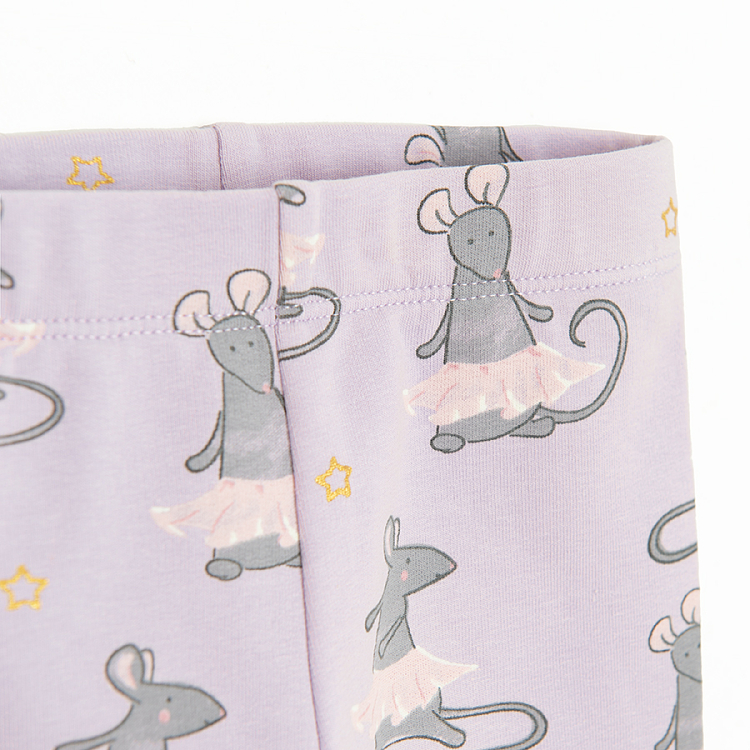 Violet leggings with mouse ballerina print