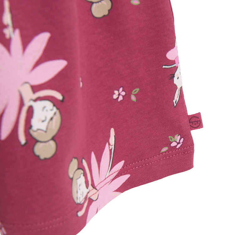 Burgundy long sleeve dress with princesses print