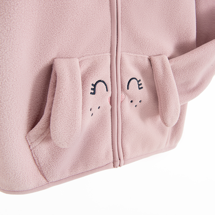 Ζακέτα fleece ροζ με στάμπα σκυλάκι και αυτάκια στις τσέπες