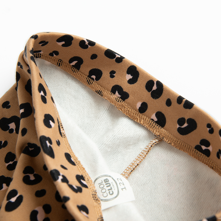 Κολάν καφέ με animal print και επένδυση fleece