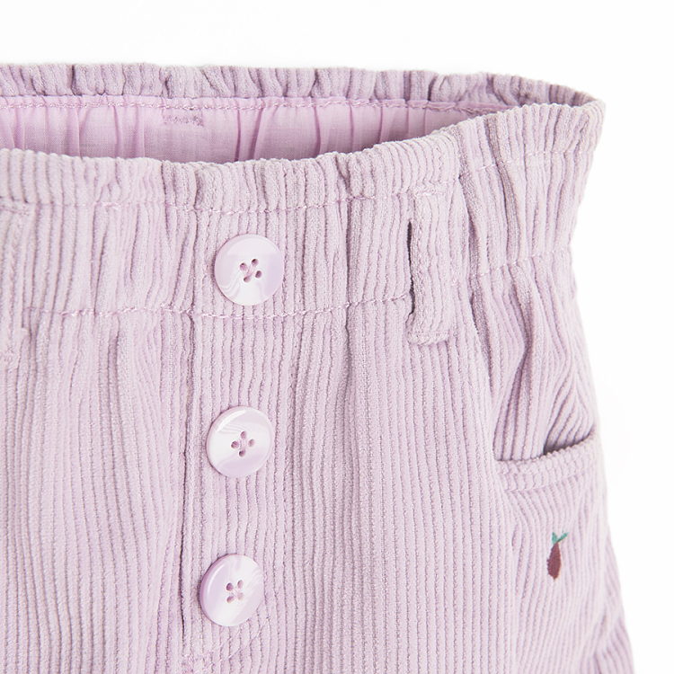 Violet cοrduroy skirt with big decorative buttons