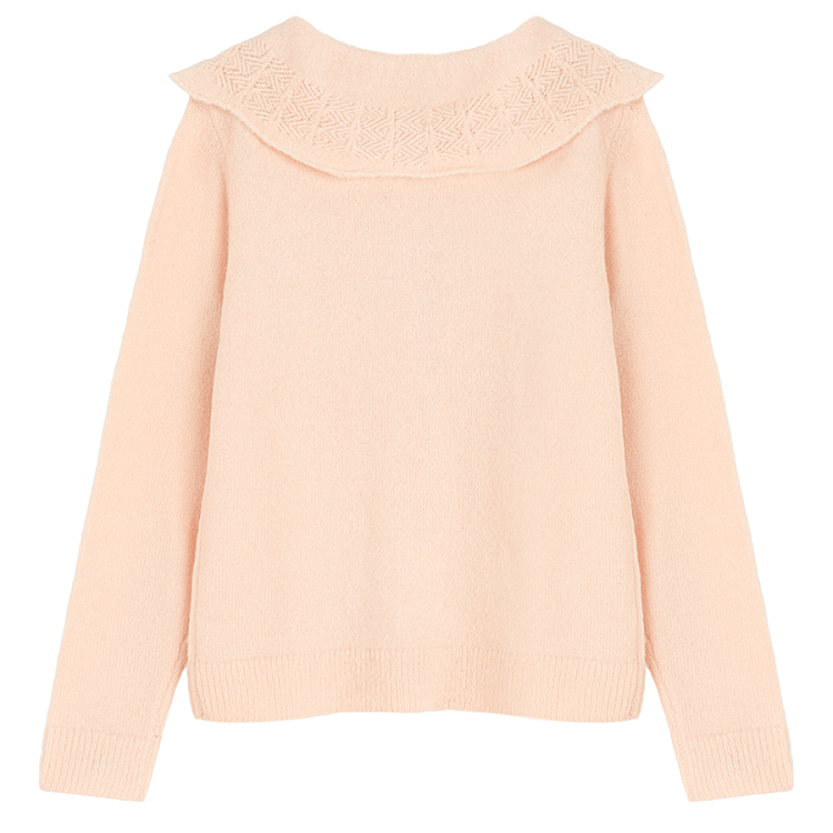 Pink cardigan with embroidered collar