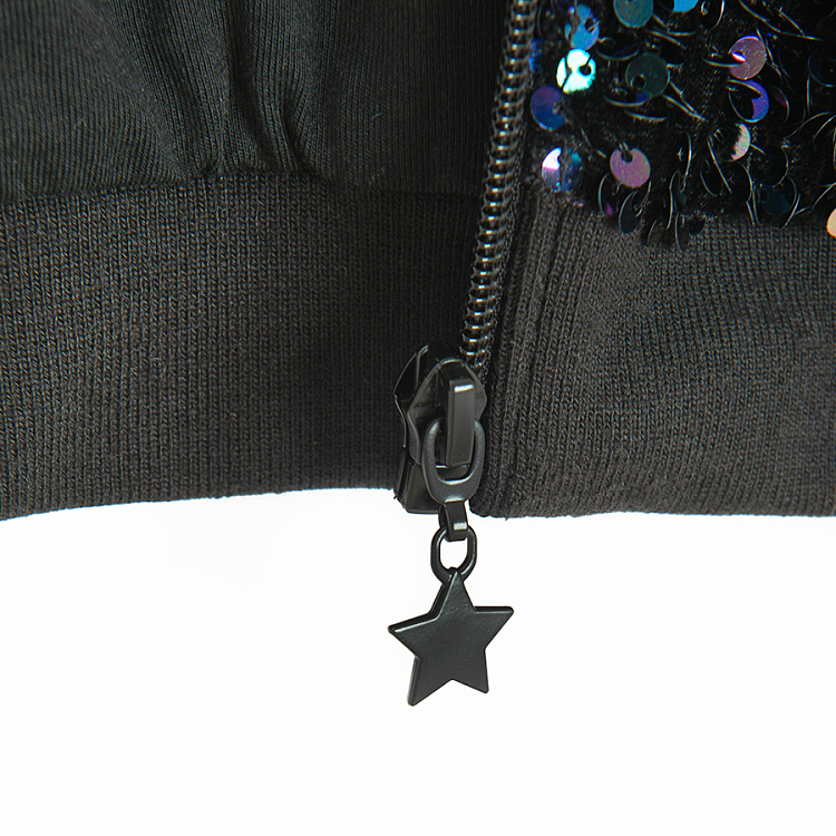 Black zipthrough sweatshirt with rhinestones