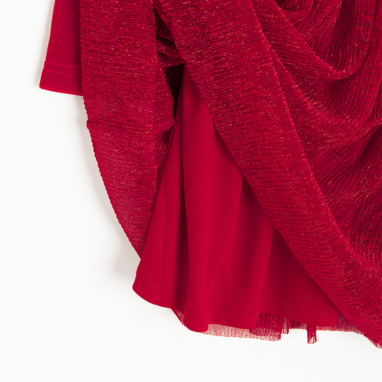 Red long sleeve claddic dress with pleated skirt
