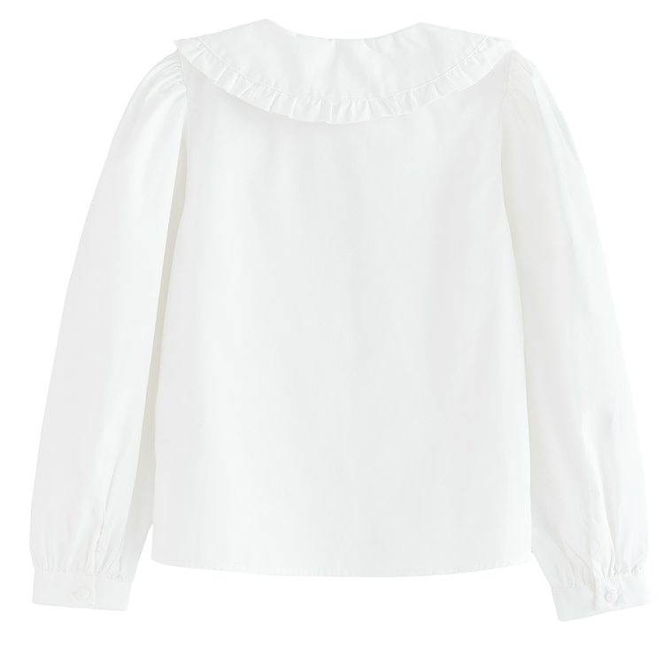 White long sleeve shirt with round collar