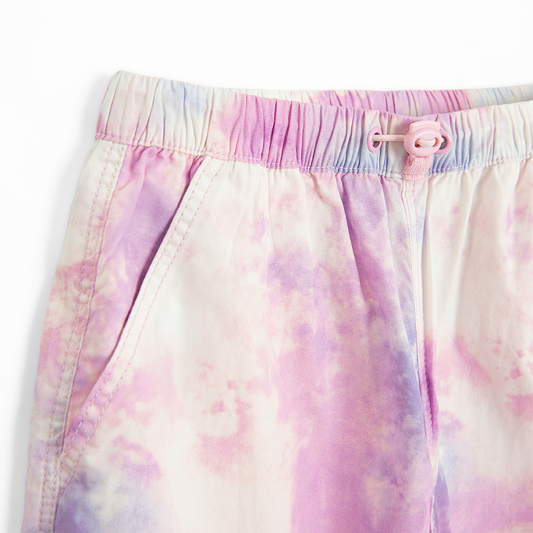 Παντελόνι με εφέ tie dye λευκό και μωβ και λάστιχο στη μέση