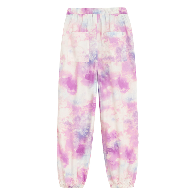 Παντελόνι με εφέ tie dye λευκό και μωβ και λάστιχο στη μέση