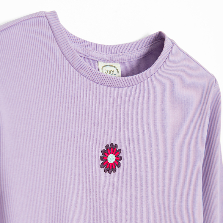 Μπλούζα μακρυμάνικη μωβ με κεντημένη στάμπα λουλουδάκι