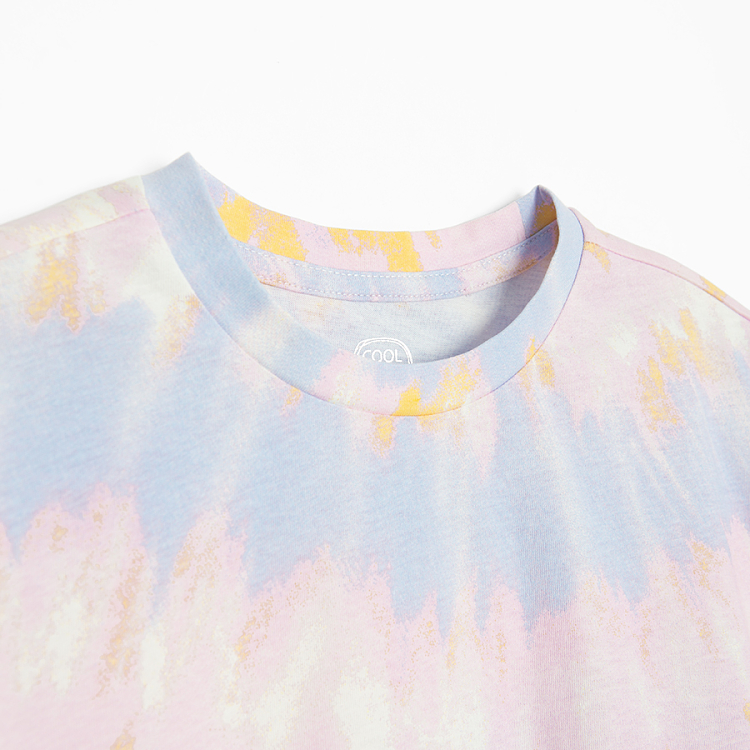 Μπλούζα γαλάζια crop top κοντομάνικη με εφέ tie dye