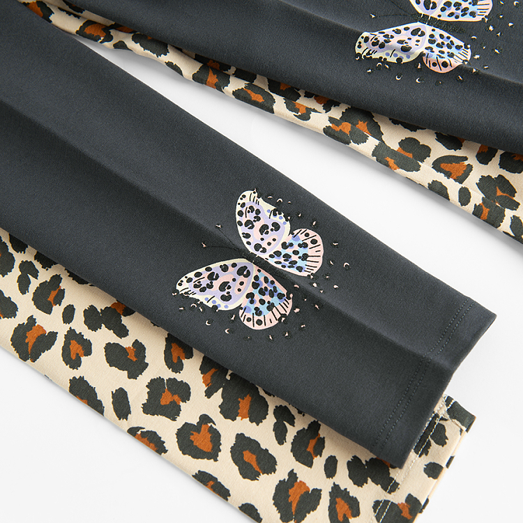 Κολάν 2 τμχ μπεζ animal print γκρι με στάμπα πεταλούδες