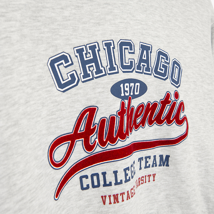 Φούτερ γκρι ανοιχτό με κουκούλα και στάμπα Chicago Authentic