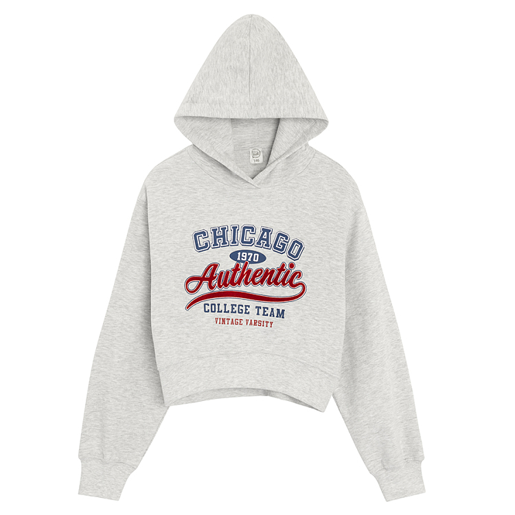 Φούτερ γκρι ανοιχτό με κουκούλα και στάμπα Chicago Authentic