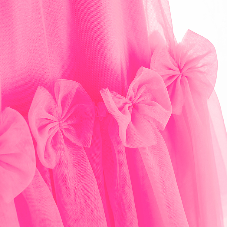 Φόρεμα κοντομάνικο φούξια με φιογκάκια
