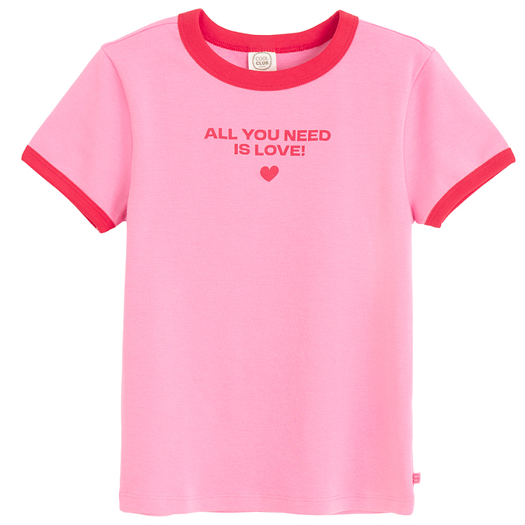 Μπλούζα ροζ κοντομάνικη με στάμπα ALL YOU NEED IS LOVE