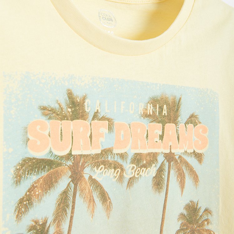 Μπλουζα κοντομάνικη κίτρινη crop με στάμπα SURF DREAMS