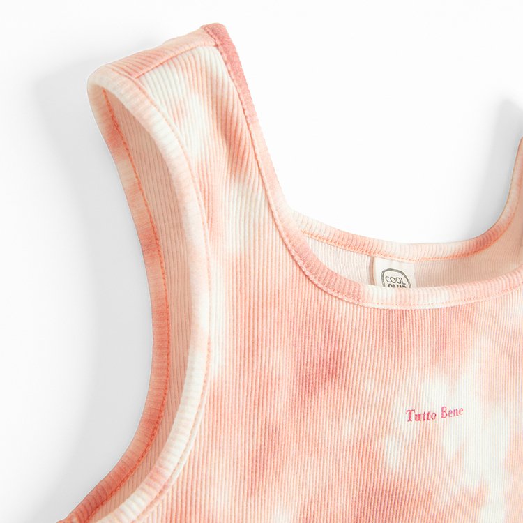 Σετ 2 τμχ. μπλούζα αμάνικη ροζ με εφέ tie dye και παντελόνα ροζ