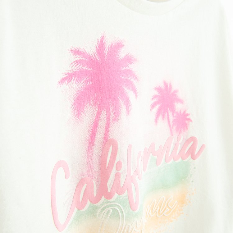 Μπλούζα κοντομάνικη crop λευκή με στάμπα CALIFORNIA