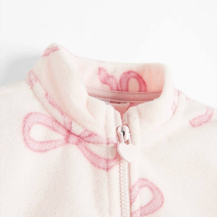 Ζακέτα fleece ροζ με φερμουάρ και στάμπα φιογκάκια
