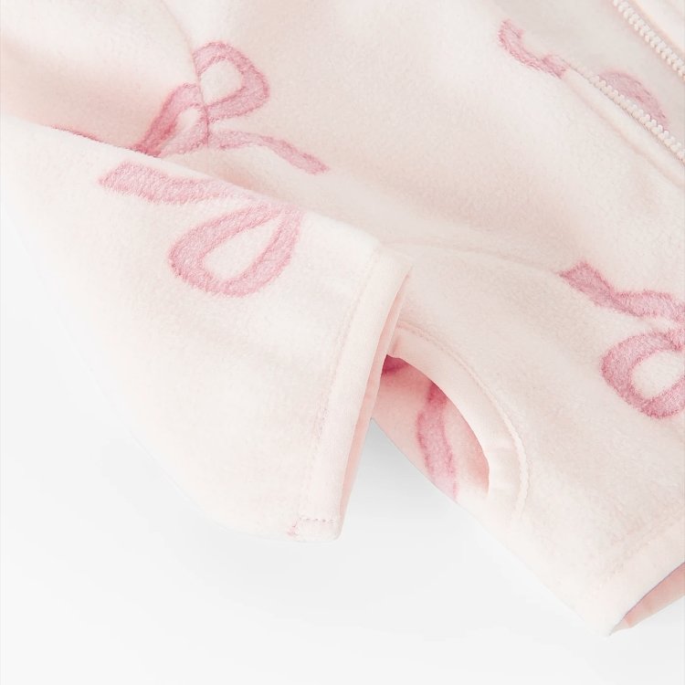 Ζακέτα fleece ροζ με φερμουάρ και στάμπα φιογκάκια