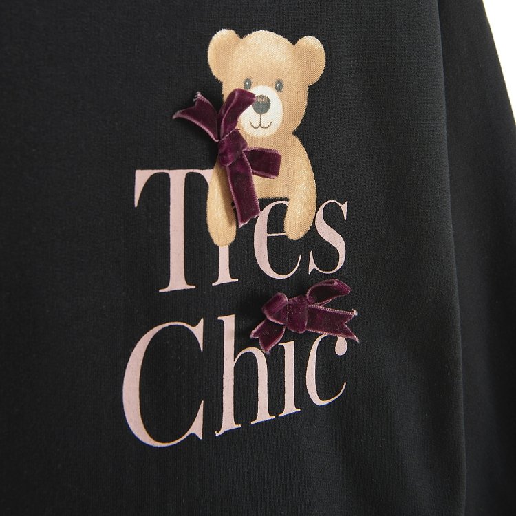 Φούτερ μαύρο με στάμπα αρκουδάκι TRES CHIC